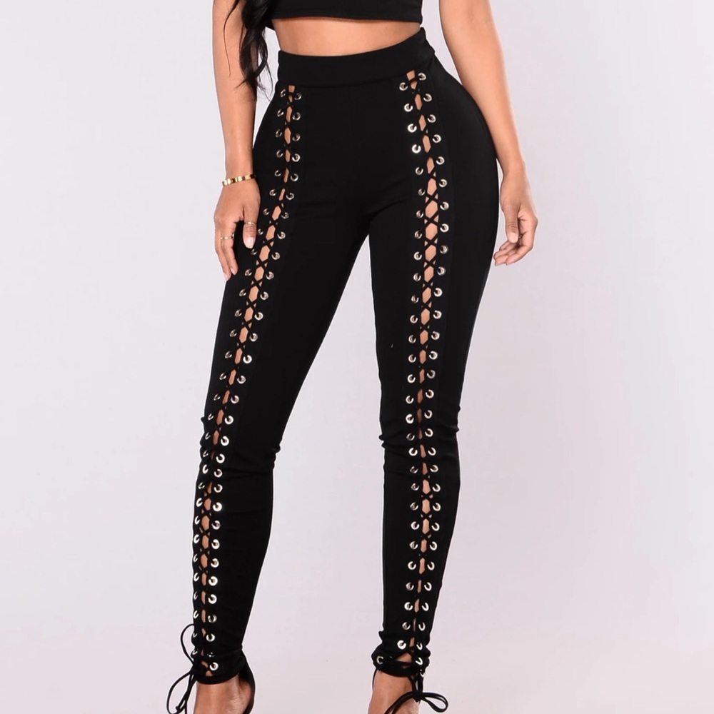 Black Lace Up Pants